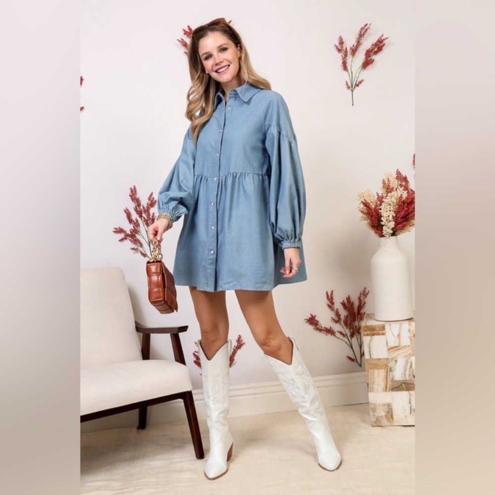 Blue Denim Mini Shirt Dress